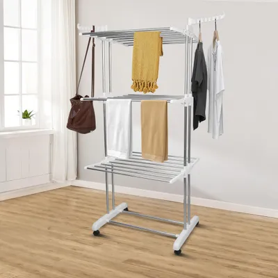 Produktbild von Wäscheständer Wäschetrockner Turm mit Rollen Faltbarer Seitenflügel 72*64*170cm