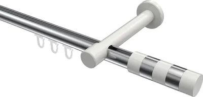 Produktbild von Interdeco Innenlaufstange / Gardinenstange mit Innenlauf Chrom / Weiß, Typ Prestige Mavell (Zylinder Bicolor), 20 mm Ø 1-läufig, 400 cm