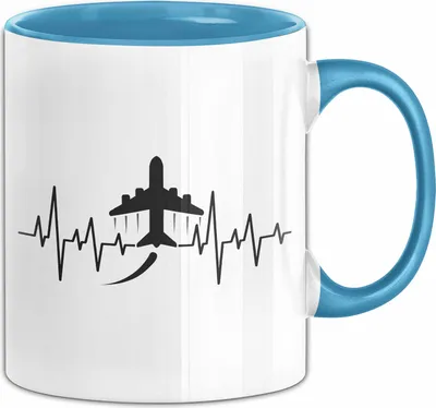 Produktbild von Flugzeuge Tasse Geschenk Herzschlag Flughafen Geschenkidee (Blau)