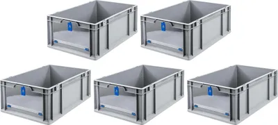 Produktbild von SparSet 5x Eurobox NextGen Insight Cover | HxBxT 22x40x60 | 44 Liter | Hoch/Blau | Eurobehälter, Transportbox, Transportbehälter, Stapelbehälter