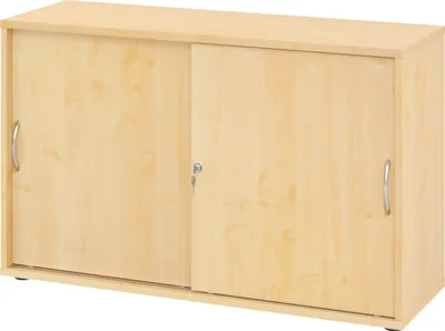 Produktbild von bümö Schiebetürenschrank office - 2 Ordnerhöhen - Nachbildung Ahorn, Griff: Bogengriff (Metall)