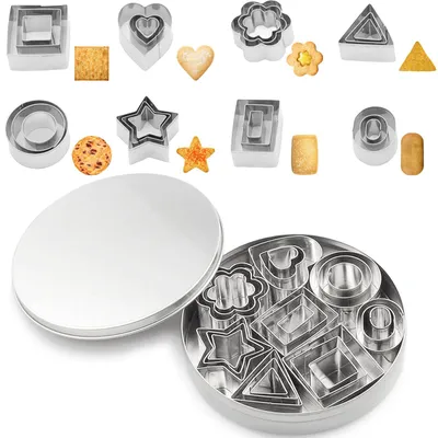 Produktbild von Mini-Ausstechformen, 24-teilig, kleine Ausstechformen aus Edelstahl, 8 Formen, geometrisches Ausstechformen-Set, DIY-Werkzeuge für Kekse, Plätzchen und Tortendekorationen