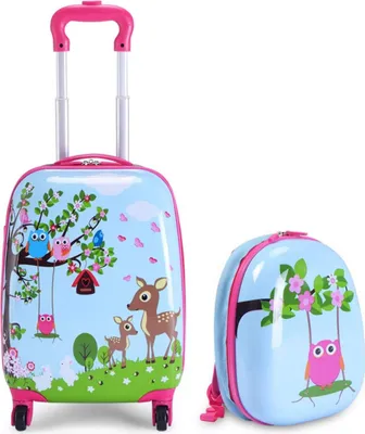 Produktbild von GOPLUS 2 TLG. Kinder Reisekoffer Set, Kinderkoffer mit Rucksack, Reisekoffer mit Rollen & Teleskopgriff, Hartschalenkoffer Farbwahl (12"+16", Sika-Hirsch)
