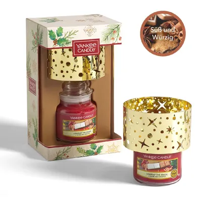 Produktbild von Yankee Candle Geschenkset Jar Kerze 104 g mit Lampenschirm Unwrap the Magic