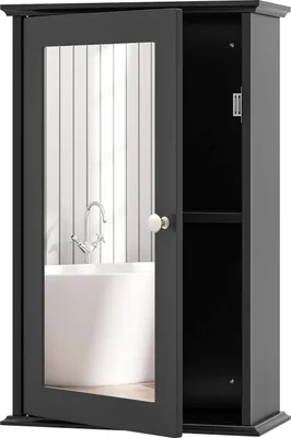 Produktbild von GOPLUS Spiegelschrank mit Ablage, Badezimmerspiegelschrank hängend, Hängeschrank Wandschrank für Badezimmer, Wohnzimmer, 34 x 15 x 53 cm (Schwarz)