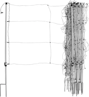 Immagine prodotto di AKO Mobiles Pferde-/Rindernetz 30,5?m×120?cm, weiß, 9 Jumbo-Pfähle, Weidezaun