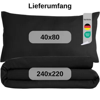 Produktbild von Komfortec Premium Bettwäsche 240x220 cm Bettbezug + 40x80 cm 2 Kissenbezüge, gebürstet 100% Polyester-Mikrofaser 120 g/m², 3teiliges Superweiches Bettwäsche-Set, Schwarz