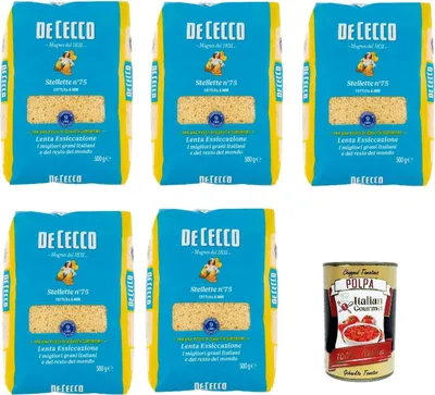 Produktbild von De Cecco Stellette N°75, 100% Italienisch Pasta Nudeln 5x 500g + Italian Gourmet Polpa 400g