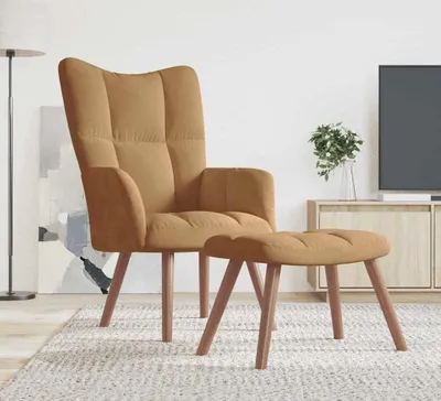 Produktbild von (NEU 2026) Relaxsessel mit Hocker Braun Samt - Loungesessel - 8.55 kg