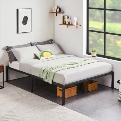 Produktbild von Yaheetech Bettrahmen 36cm H Metallbett mit Lattenrost, Bettgestell aus Metall, Modern Doppelbett Einzelbett Leichte Montage, 140 x 200 cm, Schwarz