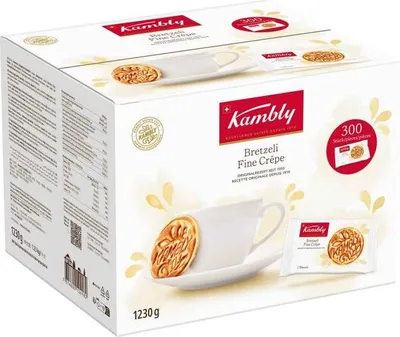Produktbild von Kambly Bretzeli Portionen 300 Stück, Plätzchen, Natürlich/Natur, WEIZENMEHL, Zucker, Kokosfett, EIER, BUTTER, Salz, Backtriebmittel (Natriumhydrogencarbonat),..., 478 kcal, 2005 kJ, 8,2 g