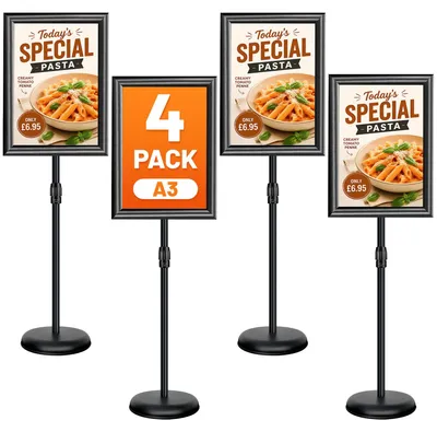 Produktbild von Set mit 4 verstellbaren A3-Plakatständern mit stabilem Standfuß