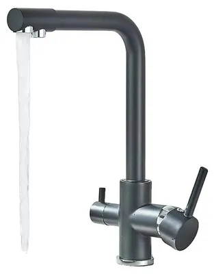 Productafbeelding van Keukenmengkraan, dubbele draaibare uitloop, warm en koud water, zwart