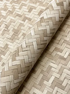 Produktbild von NEWROOM Tapete Beige Vliestapete Rattan - Strukturtapete Uni Weiß  Fischgrätenmuster Korbgefelcht Flechtmuster Landhaus Unitapete