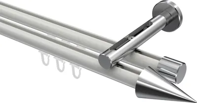 Produktbild von Interdeco Innenlaufstange / Gardinenstange mit Innenlauf Weiß / Chrom, Typ Siteno Savio (Kegel), 20 mm Ø 2-läufig, 260 cm