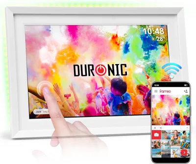 Produktbild von Duronic PF2A WE digitaler Bilderrahmen, Frameo WiFi Bilderrahmen mit 32GB Speicher, Weißer Rahmen mit Hintergrundbeleuchtung, 10 Zoll Display und 800 x 1280 IPS Auflösung, Vertikal und Horizontal