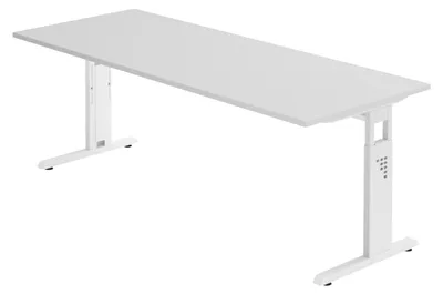 Immagine prodotto di Scrivania della serie "O" di bümö: finitura grigia, struttura bianca, dimensioni 200 x 80 cm