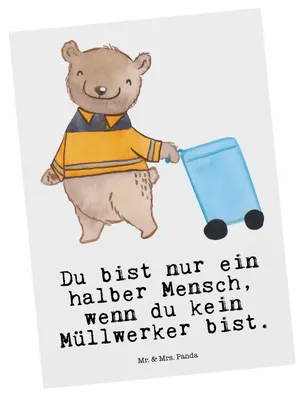 Produktbild von Mr. & Mrs. Panda Postkarte Müllwerker Herz - Weiß - Geschenk, Müllmann, Grußkarte, Ansichtskarten, Witzig, Ansichtskarte, Spruch, Postkarten, Lustig, kunstkarte