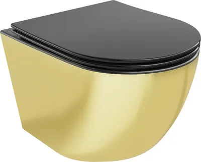 Produktbild von Mexen Lena WC-Schüssel Randlos mit slim Sitz und Absenk-Automatik, duroplast, Schwarz matt/gold - 30224076