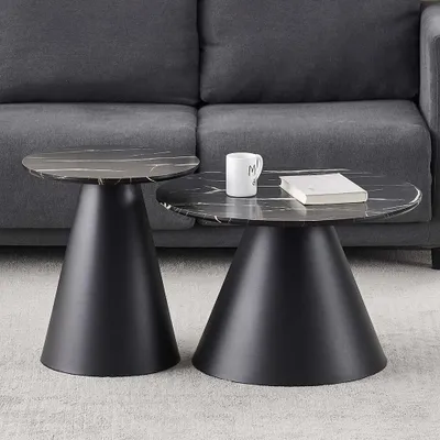 Produktbild von Milton & Oldbrook Couchtisch Set Girona Glänzend Marmor Schwarz