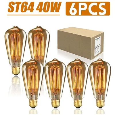 Produktbild von Posten 6 Stück 40W Ampulle E27 Edison ST64 Vintage