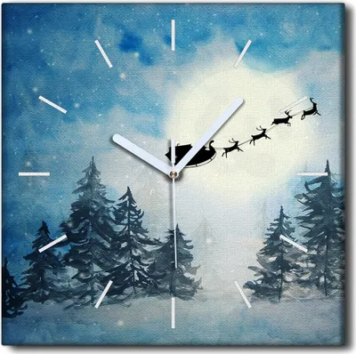 Produktbild von Coloray Uhr auf Leinwand 30x30 cm Wand Uhr Dekoration Wohnzimmer Segeltuch weiße Zeiger -Saint Nicholas Rentier.