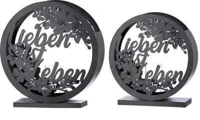 Produktbild von Gilde 2er Set Windlicht "Lieben ist Leben" antik grau klein: B 37 x H 39 cm EP: 29 € groß: B 43 x H 45 cm EP: 35 € Glas: D 7 x H 15 cm T: 13 cm 69096