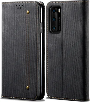 Produktbild von Huawei P40 Hülle, LaimTop Denim Leder Brieftasche Magnetverschluss Flip Bookstyle Schutzhülle mit Standfunktion für Huawei P40 Huawei P40 Schwarz
