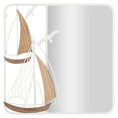 Image de Miroir mural Mauro Ferretti Adriatique blanc et marron 60 x 4,4 x 60 cm