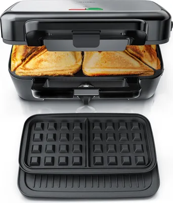 Produktbild von Arendo Sandwichmaker Waffeleisen Kontaktgrill mit abnehmbaren Platten - mit Antihaftbeschichtung - spülmaschinentauglich - BPA frei - Temperaturkontrolle – Sandwich Maker - Sandwichtoaster