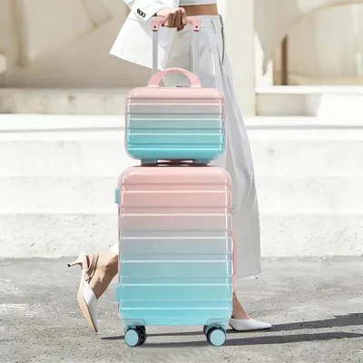 Produktbild von 2-teiliges Reisekoffer-Set 14" + 20" als Handgepäck – Hartschalen-Trolley mit Zahlenschloss & praktischer Kosmetiktasche, Rosa