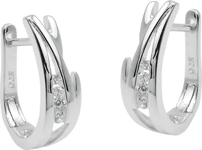 Produktbild von Paar Creolen 17x5mm mit Zirkonia aus 925 Silber matt-rhodiniert glänzend