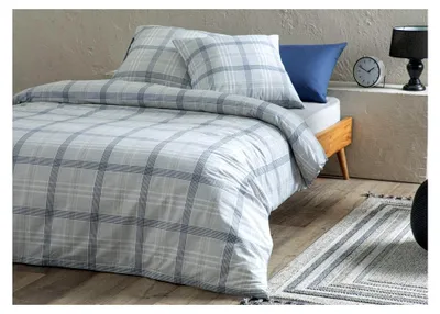 Produktbild von Bettwäsche 135x200 2-teilig Grau, 1 Bettbezug 135 x 200 cm und 1 Kissenbezug 80 x 80 cm, Bettwäsche-Set 135x200 cm mit Reißverschluss, Kariert