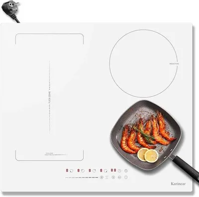 Immagine prodotto di Piano cottura a induzione a 4 zone, 3500 W, 59 cm, bianco, vetroVetroceramica, manopole