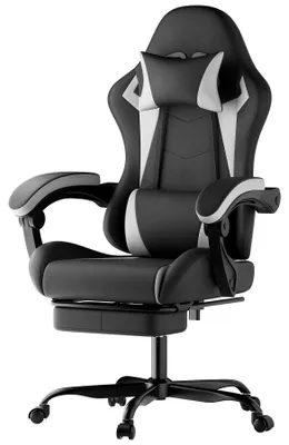 Obrázek produktu pro Ergonomická herní židle, s bederní opěrkou, opěrkou hlavy, s nastavitelnou výškou, pro dospělé, dívky i chlapce – černá a bílá