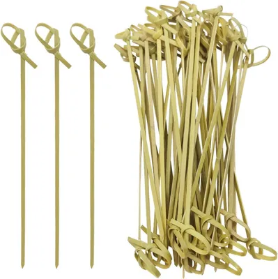 Productafbeelding van Bamboe Cocktail Plectrums - Bamboespiesjes Feestprikkers - Hapjes Serveren - Met Lusvormige Knoop - 105 cm - Bruin