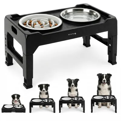 Produktbild von Hunde Napfset, erhöhter Hundenapf, Hundenapf Höhenverstellbar, mit Antischlingnapf und edelstahler wassernapf, Hundebar