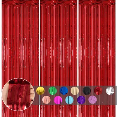 Productafbeelding van Klatergoud deurgordijn - 1 x 2 m - Rood glitter - 3 stuks