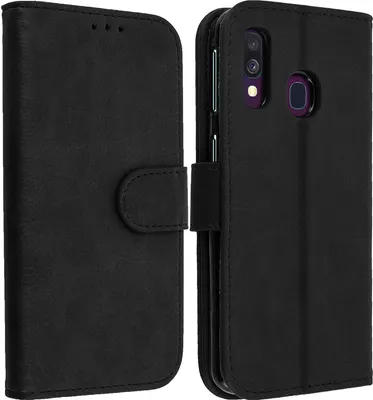 Produktbild von Avizar, Flip Cover Geldbörse, Klappetui Kunstleder für Samsung Galaxy A40, Schwarz