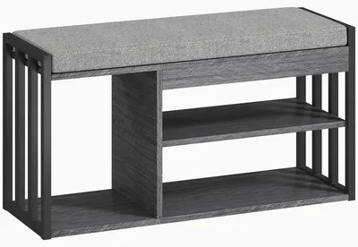 Image de Banc avec étagère à chaussures à 3 niveaux - Couleur : Gris - Dimensions : 86 x 30 x 45,4 cm
