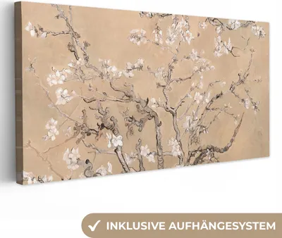 Obrázek produktu pro OneMillionCanvasses® - Obrazy na plátně - Mandlový květ - Umění - Van Gogh - Béžová, Fototapeta, nástěnná dekorace Obývací pokoj, 80x40cm