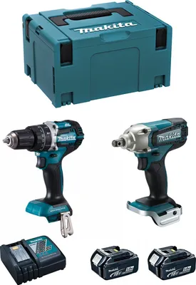 Produktbild von MAKITA Kit MK220RTJ (DHP484 + DTW190 + 2 x 5,0 Ah + DC18RC + MAKPAC 3)
