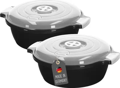 Produktbild von 2 Stück Mikrowellengeschirr Set Farbe Schwarz 1,8Liter Mikrowellenschüssel mit Dampfventil
