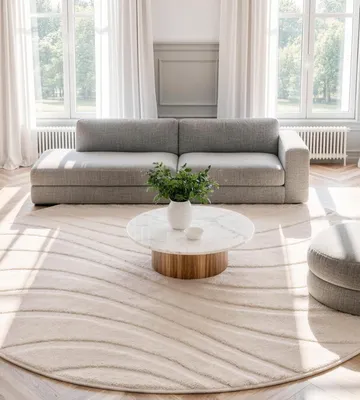 Imagen del producto de Alfombra redonda beige de 80 cm con textura en relieve