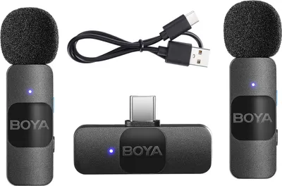 Produktbild von BOYA BY-V20 One-Trigger-Two 2,4-G-Funkmikrofonsystem Ansteckmikrofon Omnidirektionales Mini-Ansteckmikrofon Automatische Kopplung Intelligente Rauschunterdrueckung 50 m uebertragungsreichweite Ersatz fuer Huawei Samsung Typ-C-Android-Smartphones