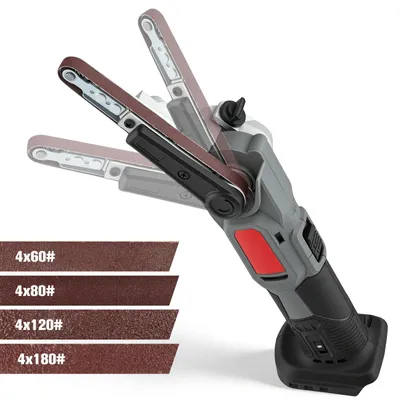 Image de Ponceuse à bande électrique - Ponceuse à bande manuelle - Ponceuse pour les détails - 6 vitesses - Bras de ponçage réglable à 35° - Pour le ponçage et le polissage du bois - Compatible avec une batterie 18V - Noir