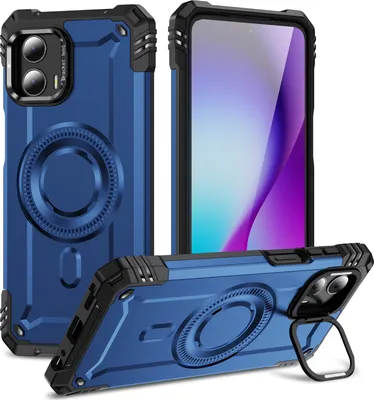 Produktbild von Magnetisch Hülle für Motorola Moto G (2023) 5G, Heavy Duty Militärischer Stoßfest Handyhülle Kamera-Ringständer Blau