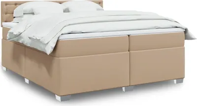 Immagine prodotto di Letto con boxspring e materasso, colore cappuccino, dimensioni 200x200 cm, rivestito in ecopelle