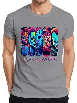 Produktbild von Horror Friends Neon Chucky Michael Myers Jason Freddy Pennywise Herren T-Shirt, Grau, 3XL
