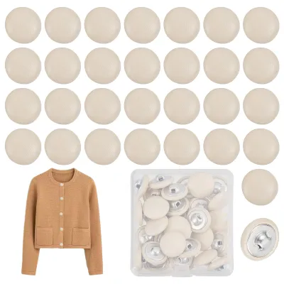 30 Stück 15 mm Kunstleder-Knöpfe, beige, mit Metallöse